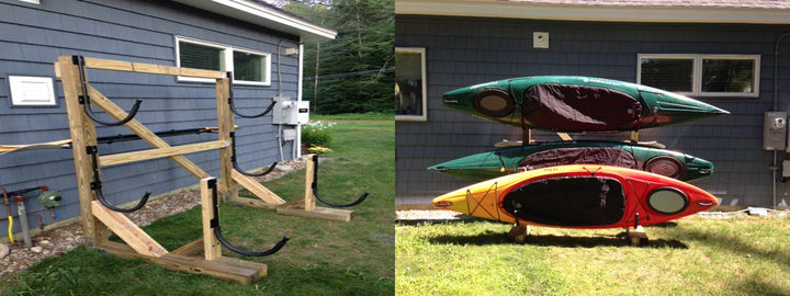 Customers custom built kayak storage with Seattle Sports Kayak Cradles